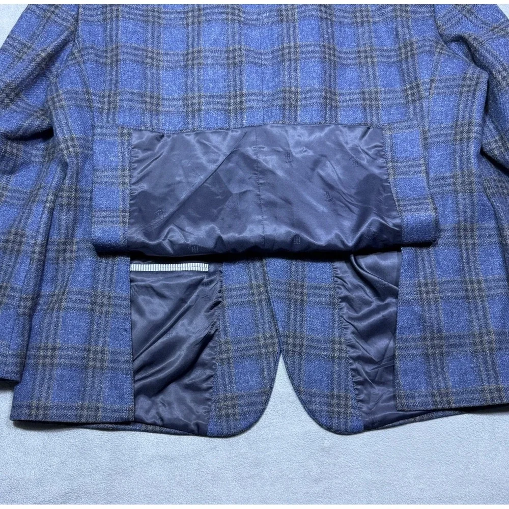Tommy Hilfiger Blazer Mens 48R Blue Windowpane Plaid Wool Blend Sport Coat Dad